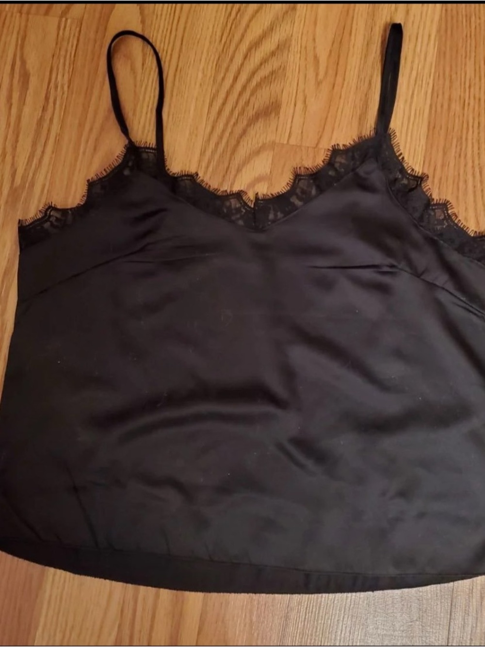 Black Lace-Trim Satin Cami Top - Women